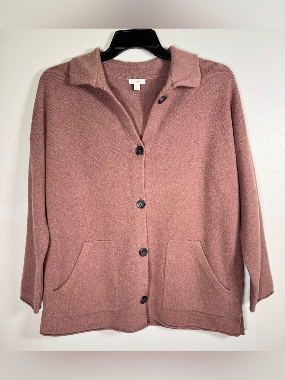 PURE JILL Mauve Button Front Classic Long Sleeve Sweater Cardigan Sz M